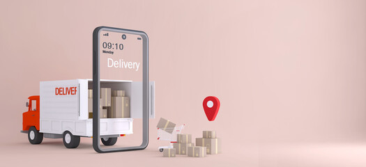 Online delivery service concept, online order tracking,Logistics and Delivery, on mobile. 3D rendering.