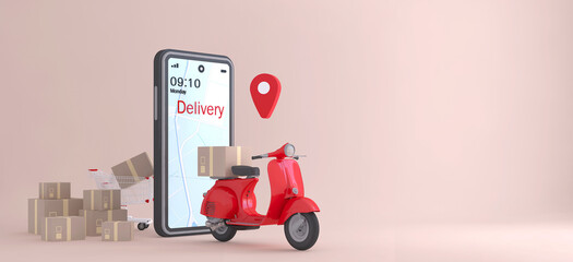 Online delivery service concept, online order tracking,Logistics and Delivery, on mobile. 3D rendering.