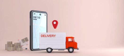 Online delivery service concept, online order tracking,Logistics and Delivery, on mobile. 3D rendering.