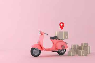 3D Online express delivery scooter service concept, fast response delivery by scooter, courier Pickup, Delivery, Online Shipping Services. 3d Rendering.