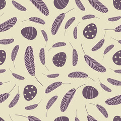 Eggs and feathers Easter seamless pattern. Design for Easter, textile, paper, printing, scrapbooking, greeting cards. Vector illustration