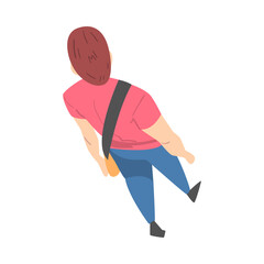 Going and Walking Man Character Top View Vector Illustration