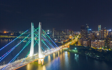 Night view of Hesheng Bridge and Huizhou Bridge in Huizhou City, Guangdong Province, China