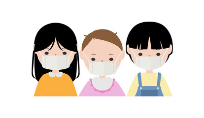 マスクを着けて並んでいる乳幼児たち
