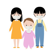 マスクを着けて並んで立っている乳幼児たち
