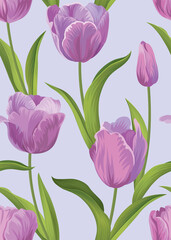 Seamless pattern of Tulip flower background template. Vector set of floral element for wedding invitations, greeting card, brochure, banners and fashion design.