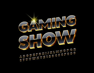 Vector elite poster Gaming Show. 3D Black and Gold Font. Luxury Alphabet Letters and Numbers set © Popskraft