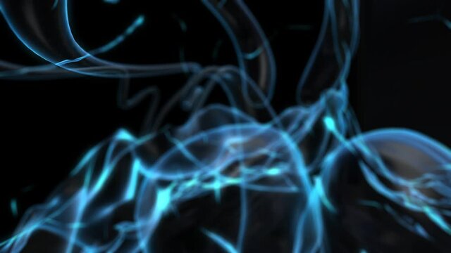 Human brain hologram. Polygon mesh of human brain model. Neurons in 3d virtual space.
