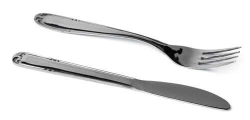 Silver fork and knife isolated on white background