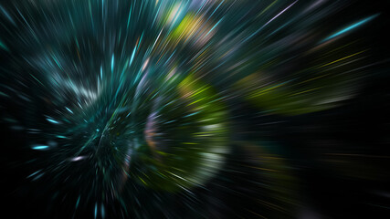 Fototapeta premium Abstract green and blue fireworks. Holiday background with fantastic light effect. Digital fractal art. 3d rendering.