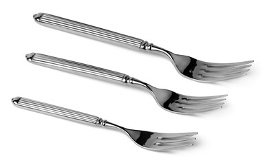Set of dining forks isolated on white background
