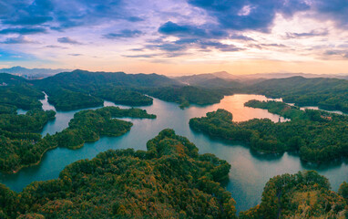 Aerial view of Honghua Lake scenic spot in Huizhou City, Guangdong Province, China