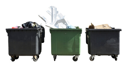Three Containers with garbage, on white background