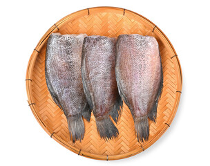 Sun dried fish, SnakeSkin Gourami Fish, Trichogaster pectoralis isolated on white background.