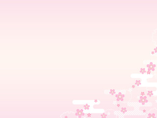 和風　桜と雲の抽象的なフレーム素材（横長）