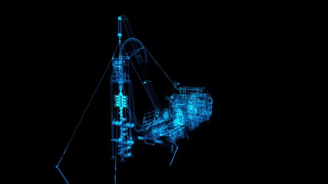 Truck machine for repair oil and gas equipment. Truck 3d virtual model. Digital technology visualization of 3d.