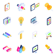 
Pack of Painting and Graphic Designing Isometric Icons 
