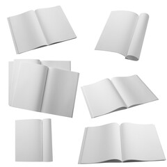 Set of blank magazines on white background