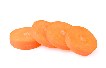 Carrot slices isolated on white background. Top view