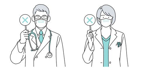 人物イラスト 医師 男女 正体 シンプル マスク着用