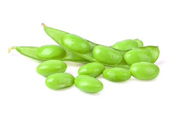 Green soy beans isolated on white background.