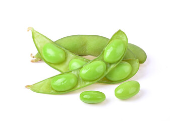 Green soy beans isolated on white background.