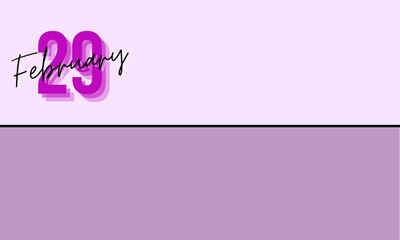 The 29th February month on pink and purple colors background