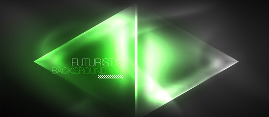 Naklejka premium Neon geometric abstract background. Triangles with color glowing light effects in the dark. Vector illustration for covers, banners, flyers and posters and other