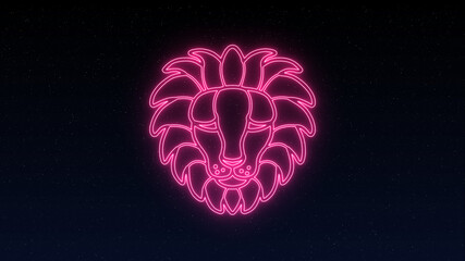 The Leo zodiac symbol, horoscope sign in neon style on night star sky. Royalty high-quality free stock of Leo zodiac sign. Night sky abstract background. Zodiacal mystic astrology symbols