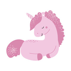 Cute cartoon character unicorn animal. Vector illustration.