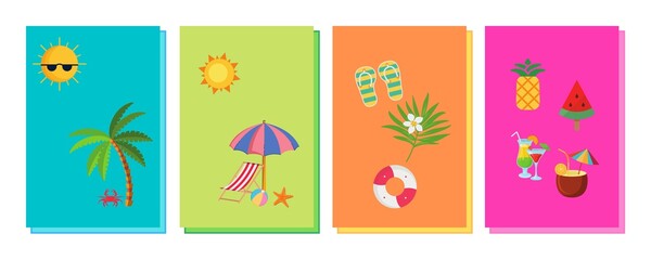 Colorful set of Summer holiday illustration with in frame background