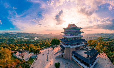 Aerial photos of gaobang mountain and Honghua lake scenic spots in Huizhou city, Guangdong province, China