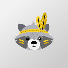 Cute animal illustration tribal, boho style - indian racoon vector