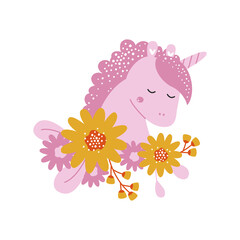 Cute cartoon character unicorn animal. Vector illustration.