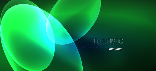 Neon ellipses abstract backgrounds. Shiny bright round shapes glowing in the dark. Vector futuristic illustrations for covers, banners, flyers and posters and other