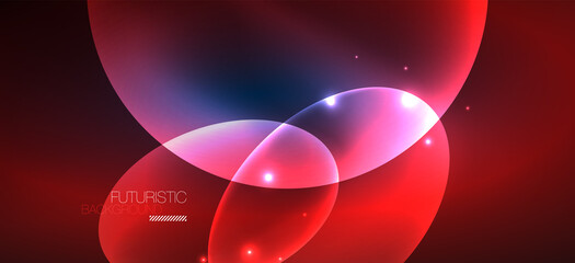 Neon ellipses abstract backgrounds. Shiny bright round shapes glowing in the dark. Vector futuristic illustrations for covers, banners, flyers and posters and other