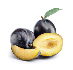 Tasty sweet plums on white background