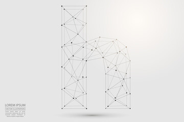 English letters abstract font consists 3d of triangles, lines, dots and connections. Vector illustration EPS 10.