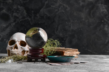 Accessories of fortune teller on table