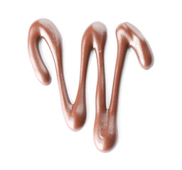 Sweet melted chocolate on white background