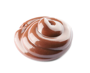 Sweet melted chocolate on white background