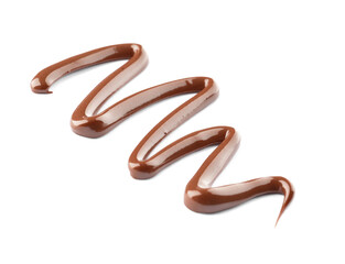 Sweet melted chocolate on white background