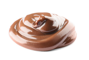 Sweet melted chocolate on white background