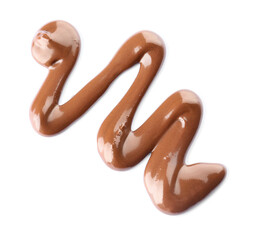 Sweet melted chocolate on white background