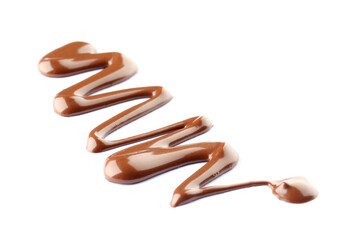 Sweet melted chocolate on white background
