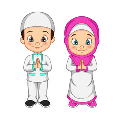 Cartoon Muslim kid greeting salaam
