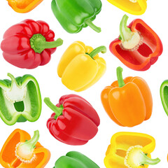 Multicolored endless pattern made with bell pepper isolated on white background.