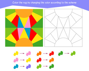  Game for the development of logical thinking. Color the rug by changing the color according to the sample