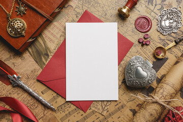 Vintage Love Card on Top of Red Envelope Mockup