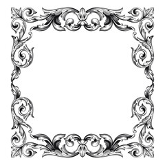Vintage Baroque Victorian frame border floral ornament leaf scroll engraved retro flower pattern decorative design tattoo black and white Japanese filigree calligraphic vector heraldic swirl